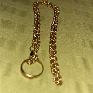 Gold Tone Chain Necklace with Round Pendant